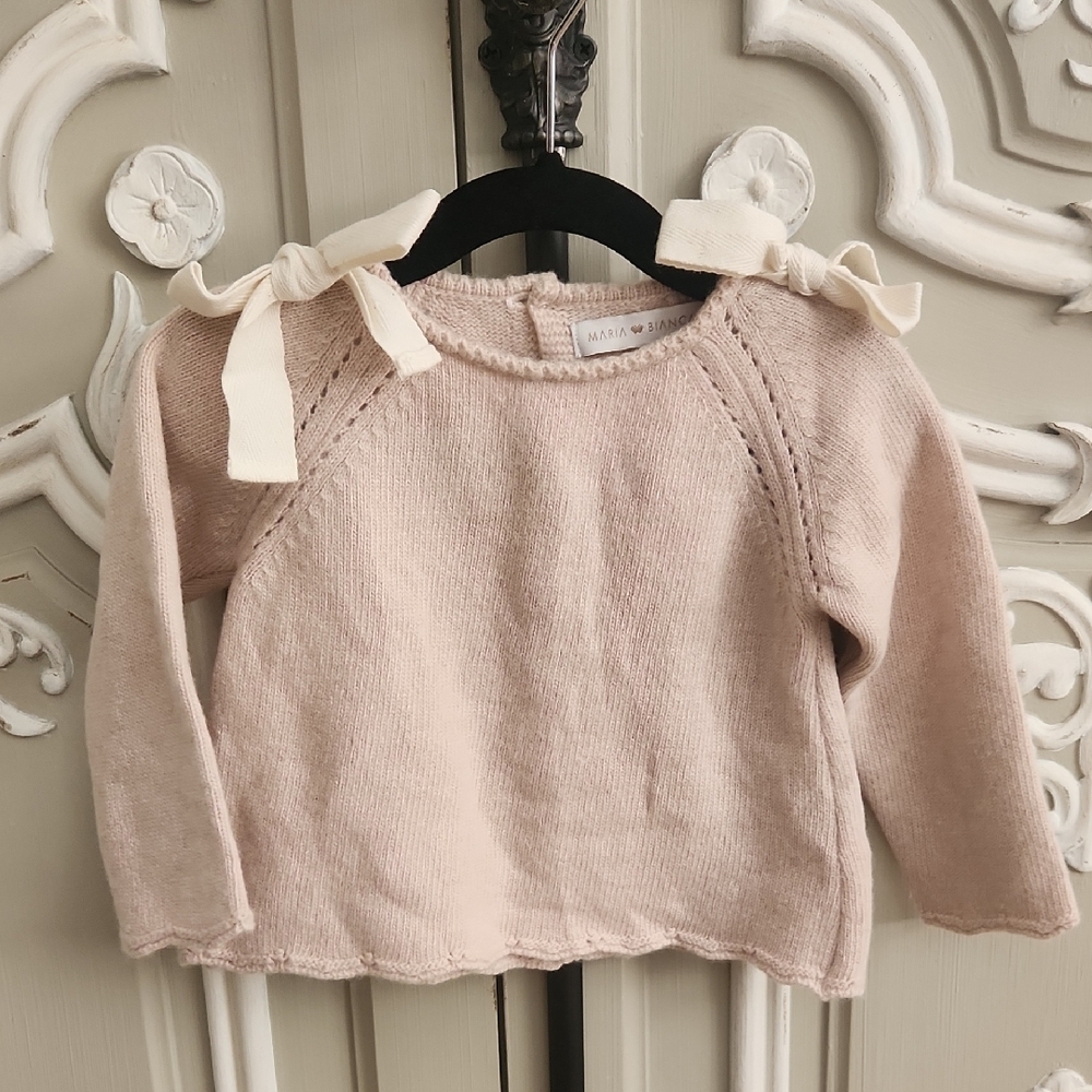 Maria Bianca Pink Knit Sweater with Bow Details Size 6 Months